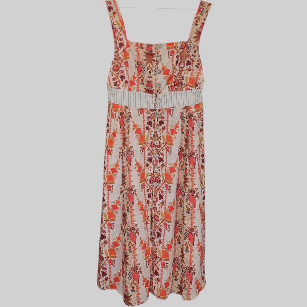 AGUA BENDITA GOLDENROD BUTTON MIDI DRESS BY ANTHROPOLOGIE FLORAL COTTON DRESS - Picture 3 of 16